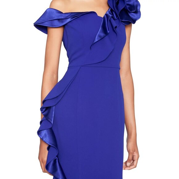 WHITE TIE by Shani Women's Asymmetric Ruffled Sleeveless Gown Cobalt Blue - Picture 3 of 5